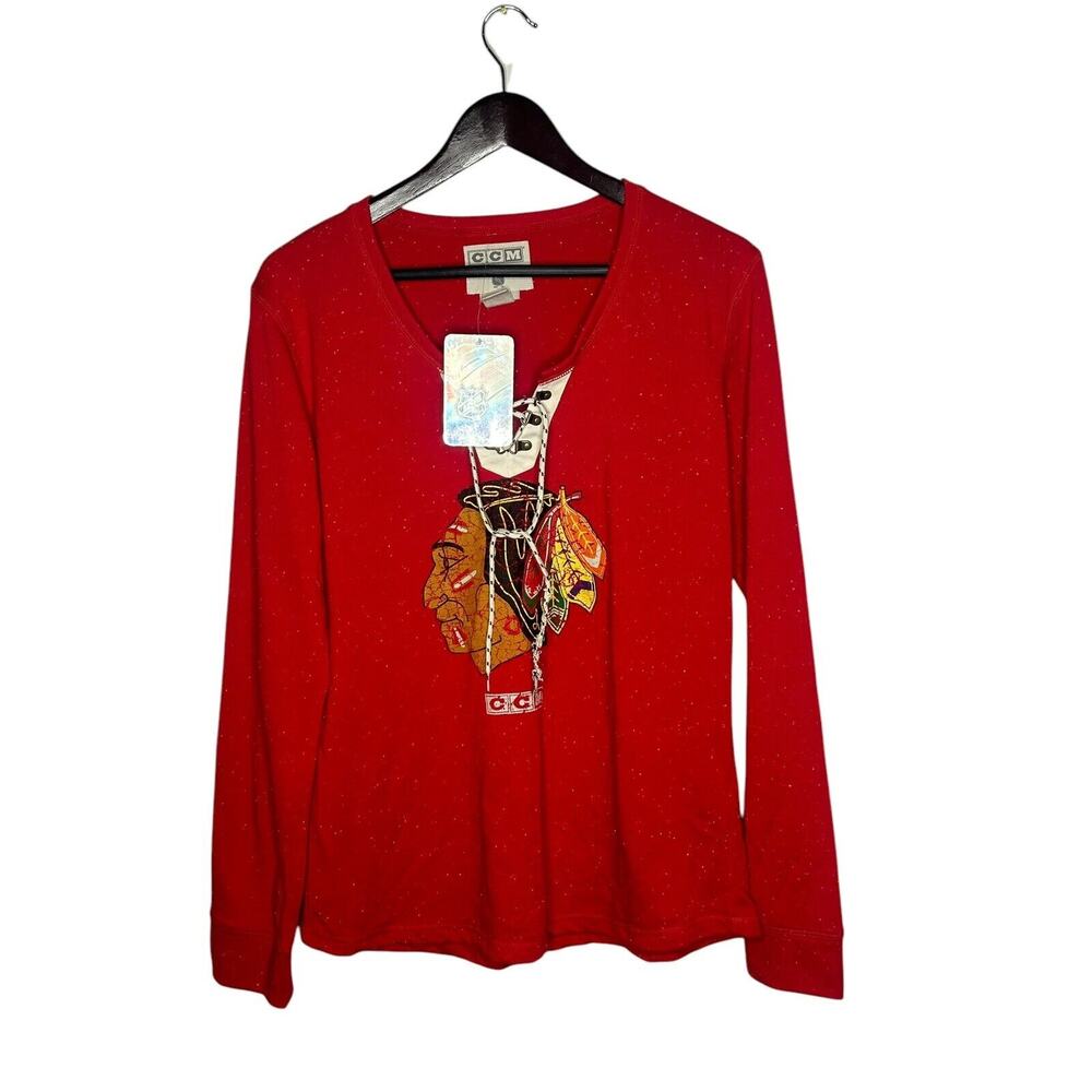 Chicago Blackhawks CCM Women's Jersey Sweatshirt Lace Up Tie Red NHL XL New‎